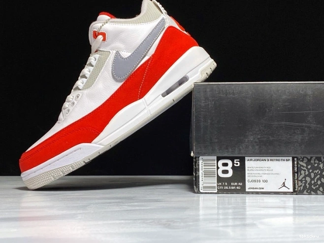 Rep TBkick Retro Air 3 University White Tinker Red Jordan CJ0939-100 0716